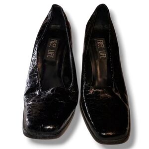 Black Croc-Embossed Heels for Women